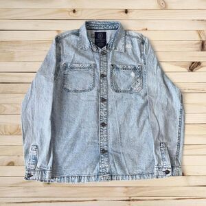 Buffalo David Bitton Distressed Denim Shirt Light Wash Western Denim Shirt
